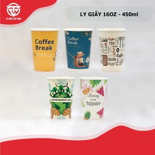 Set 50 cái ly giấy, cốc giấy 16oz 450ml 2pe in mẫu sẵn, ly giấy đựng đồ uống nóng lạnh mang đi,