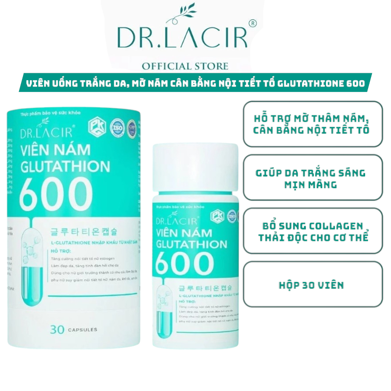 Hộp Viên Uống Glutathione 600 Trắng Da Ngừa Nám DR.LACIR Hộp 30 Viên