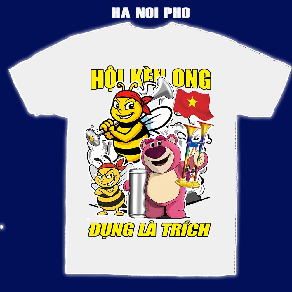 Áo thun Hội Kèn Ong Vàng, Gấu Dâu Ôm Kèn Thái, In Hình Phía Trước, cotton 4 chiều, LOGO in Đẹp chống
