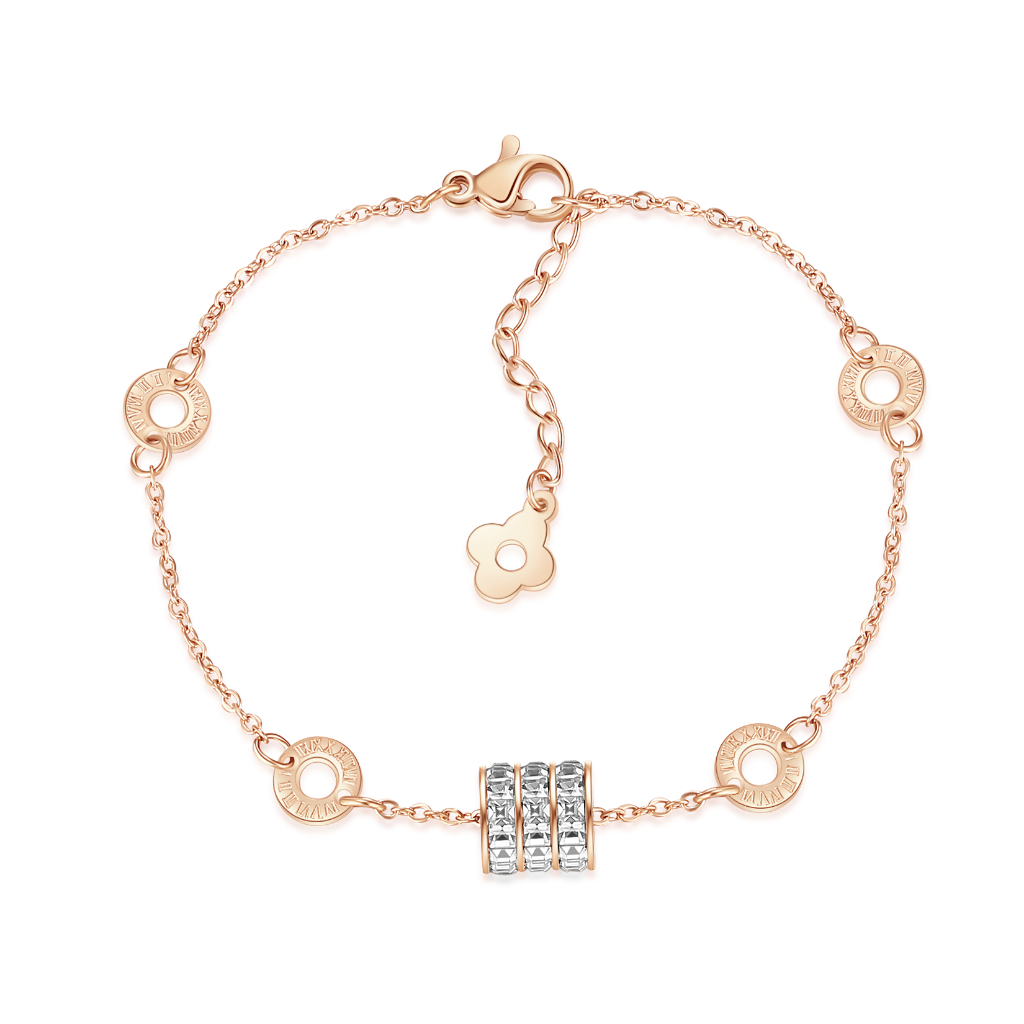 Lắc tay mạ vàng 18K cổ trụ số la mã không gỉ thiết kế thời trang - B-01-05