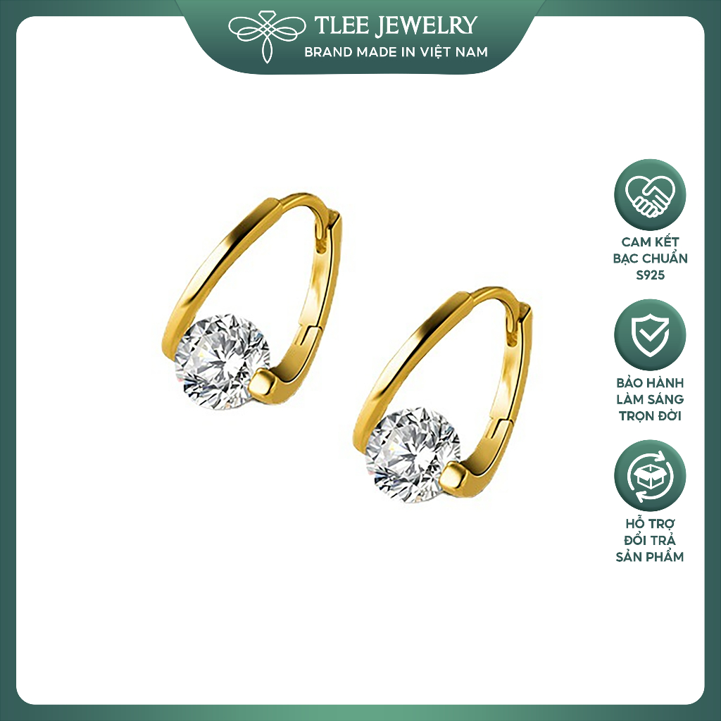 Khuyên tai bạc nữ TLEE Swings đính đá lấp lánh TLEE JEWELRY B0108