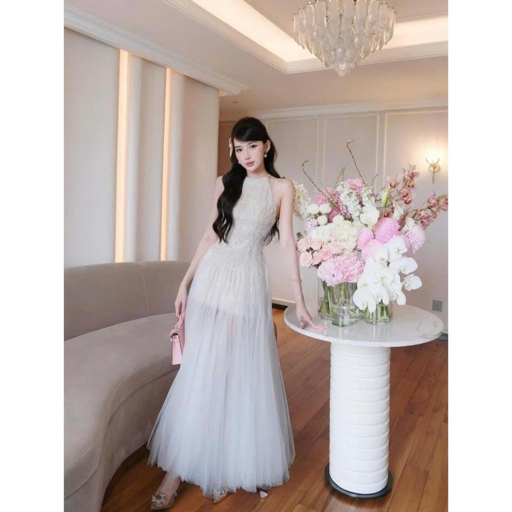 Váy yếm ren lông phối lưới KHANHTHU