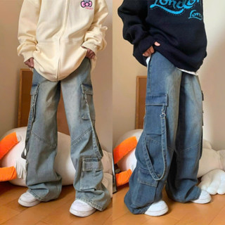 Quần jean nam ống rộng túi hộp phối dây đeo đẹp cao cấp dày dặn đi học đi chơi du lịch đều hợp GEN Z