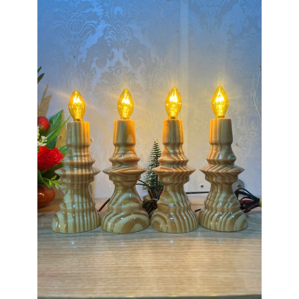 2 Cây Đèn Gỗ Bàn Thờ MINI   - Đèn Bàn Thờ Đông Phương Fatima (NCDS-0148)