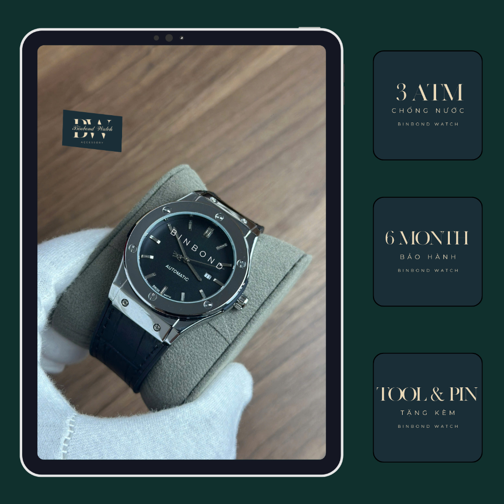 Đồng Hồ Nam  Máy Pin Viền Trơn Mặt Tròn Dây Da Classic 40mm Mặt AUTOMATIC Khóa Thông Minh Chống Nước Bảo Hành 12T