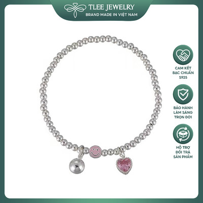 Lắc tay bạc nữ TLEE, vòng tay bi mix tim hồng mặt cười Blink xinh xinh TLEE JEWELRY LT0183