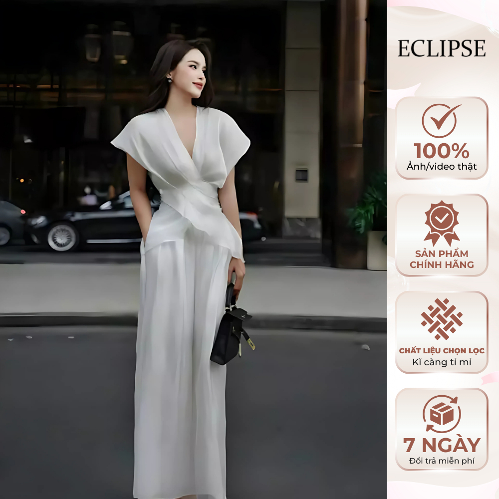 Set nữ đan chéo bụng chờm tay chất liệu tơ óng Camela Eclipse Clothing sang trọng, cao cấp