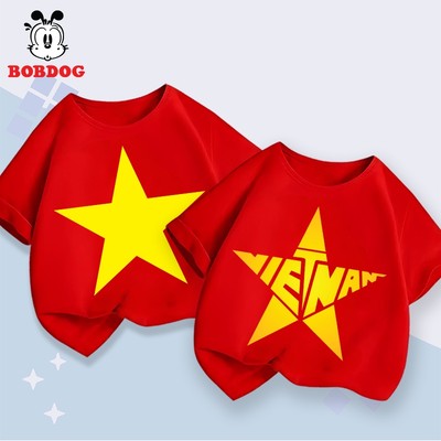 Áo thun cho bé BOBDOG chất liệu cotton thoáng mát in hình CỜ ĐỎ SAO VÀNG cho bé chơi ngày 2/9
