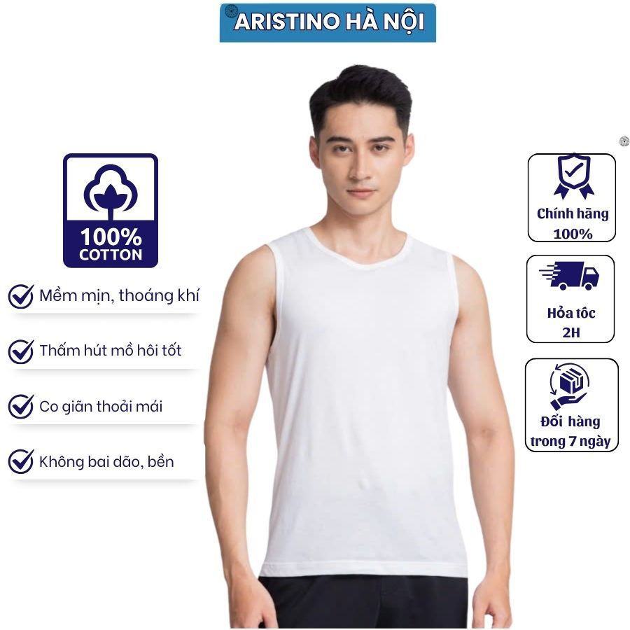 Áo ba lỗ nam tanktop ARISTINO màu trắng, 100% cotton mềm mát, thoáng khí, thấm hút mồ hôi cực tốt AC
