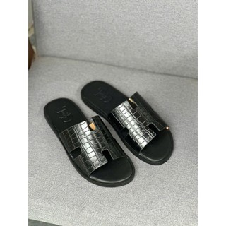  Dép nam quai da bò dép chữ H đập vân cá sấu nam đế phíp gỗ dán vibramm cao cấp chống trơn trượt bảo hành 12 tháng 