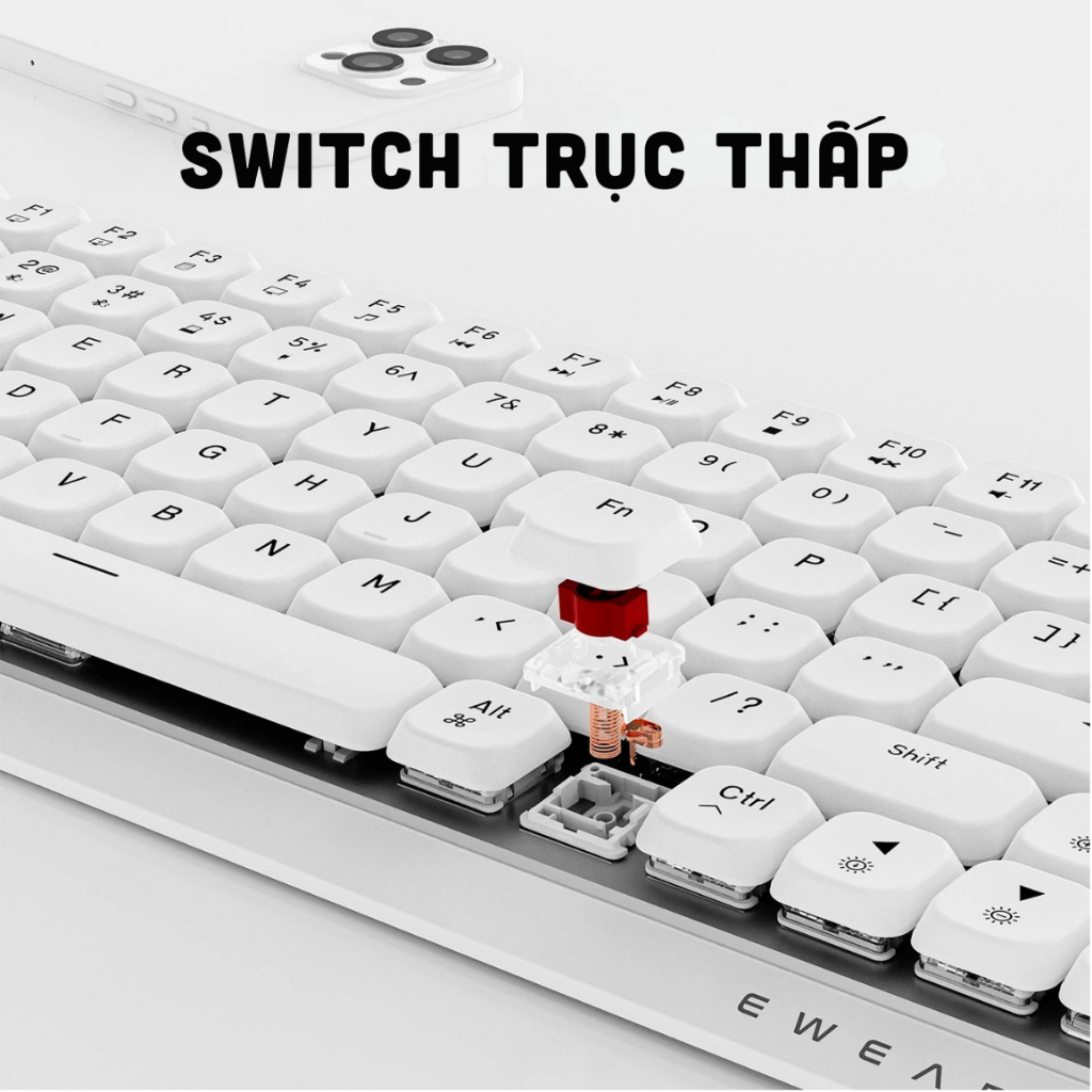Bàn phím cơ không dây 3 mode low profile eweadn MK84, đèn led trắng, red switch, chơi game làm việc văn phòng | BigBuy360 - bigbuy360.vn