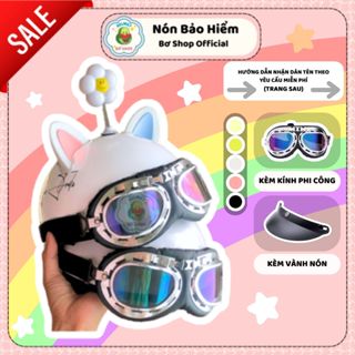 [TẶNG TÊN]Nón Bảo Hiểm Nửa Đầu Kính Phi Công Kèm Tai Mèo 2 Màu Và Bông Hoa Gắn Mũ Bảo Hiểm Siêu Dễ Thương Helmet Bơ Shop