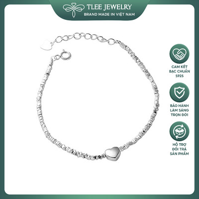 Lắc tay bạc nữ TLEE, vòng tay hạt vụn mix mặt tim bóng xinh xắn TLEE JEWELRY LT0184
