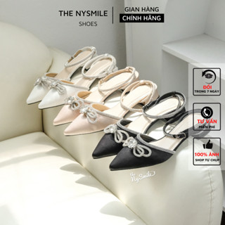 Giày cao gót mũi nhọn nơ đính đá 3p sang chảnh , giày nữ xinh - THENYSMILE - KANOL