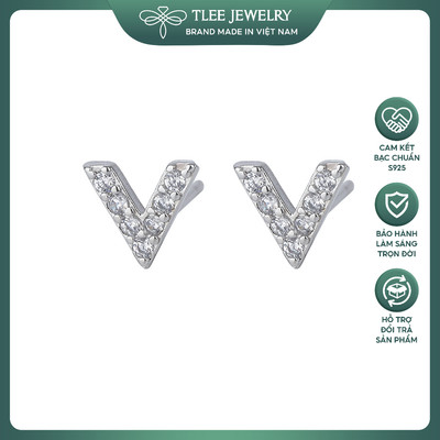 Khuyên tai bạc nữ TLEE chữ V nạm đá mini xinh xắn TLEE JEWELRY B0135