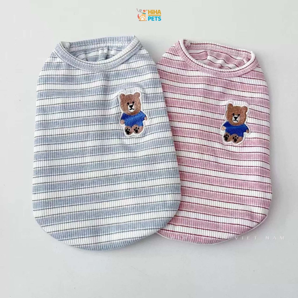 Áo Thun Sọc Gấu Thêu Cho Chó Mèo Thú Cưng Mát Mẻ, Quần Áo Thú Cưng, Quần Áo Cho Chó Mèo