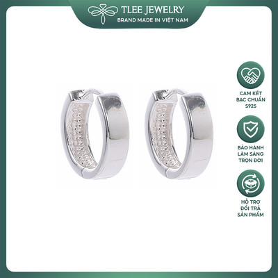 Khuyên tai bạc nữ TLEE, bông tai bạc tròn trơn bản vuông dày đường kính 12mm TLEE JEWELRY B0467