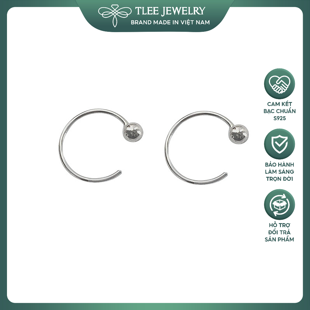 Khuyên tai bạc unisex TLEE móc bi basic cá tính TLEE JEWELRY B0213