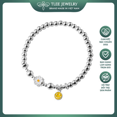 Lắc tay bạc nữ TLEE bi bạc 4mm mix charm hoa cúc mặt cười xinh xắn TLEE JEWELRY LT0190