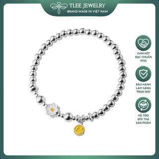  Lắc tay bạc nữ TLEE bi bạc 4mm mix charm hoa cúc mặt cười xinh xắn TLEE JEWELRY LT0190 