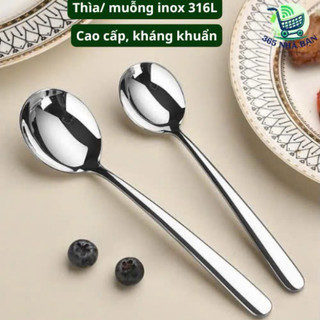Thìa inox 316L cao cấp sáng bóng, thìa muỗng ăn cơm, ăn phở đầu tròn cán dài- Mã 06