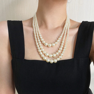    DAISYN   N792 dây chuyền hạt ngọc trai nhân tạo mang áo dài 3 sợi  chuỗi hạt ngọc trai nhân tạo sang trọng cho nữ 