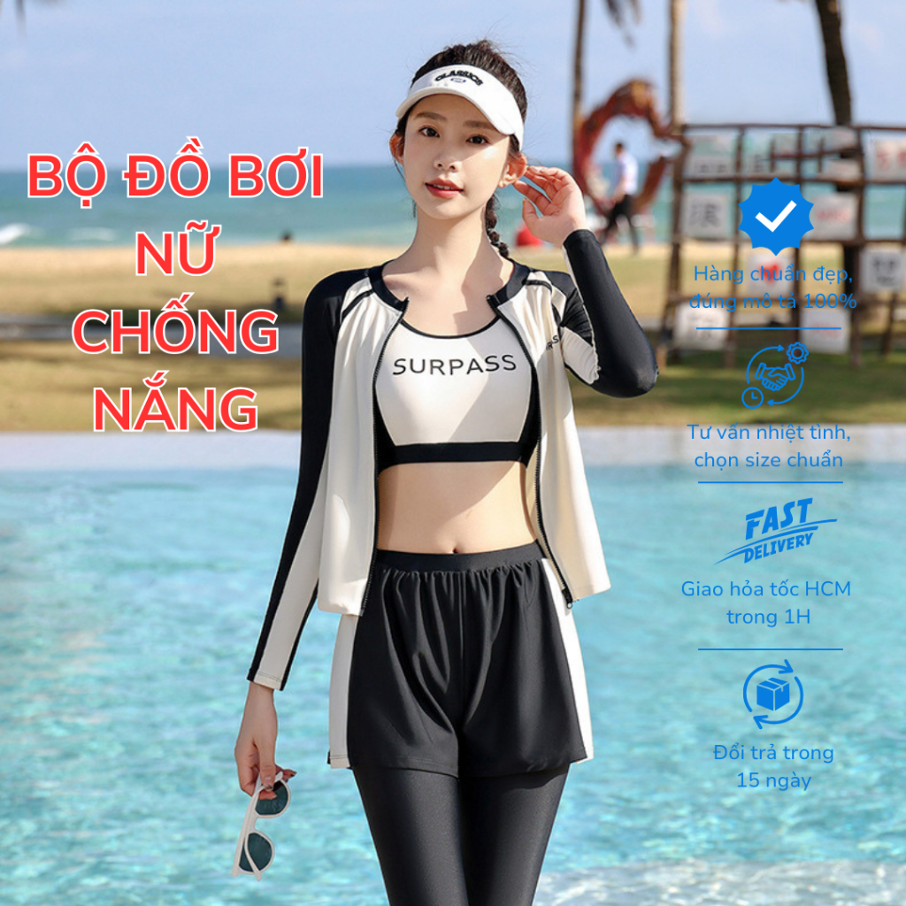 Bộ đồ bơi nữ tay dài quần dài áo bơi ngắn quần bơi ngắn hiệu YouYou chống nắng Váy bơi Yuripromax