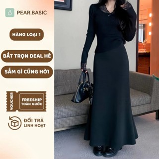   BLACK FRIDAY  Chân váy len nữ đuôi cá xếp ly dáng suông dài cạp cao mùa đông tôn dáng cao cấp công sở Pear.Basic CV03 