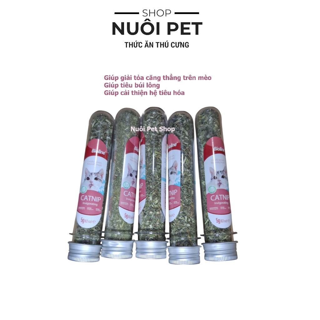 Cỏ bạc hà khô cho mèo Catnip Bioline ống 5g, Cỏ mèo catnip khô 5g - Nuôi Pet Shop