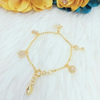 Lắc Tay 5 Charm Đồng Vàng Dễ Thương Mỏng Nhẹ Màu Vàng 610 