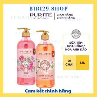  Sữa tắm Purite thiên nhiên  hương hoa hồng  anh đào  chai 1,1 Lít 