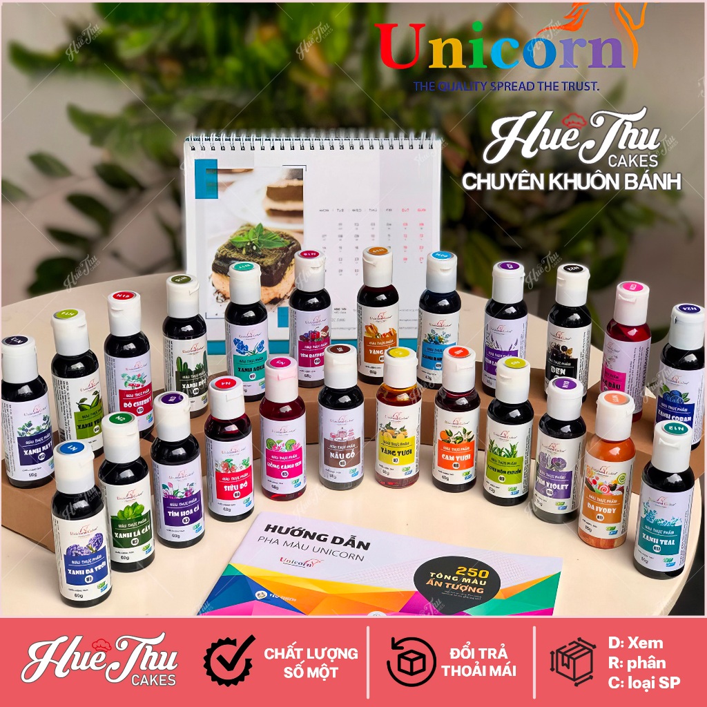 Màu thực phẩm Unicorn 60g (24 màu) làm bánh rau câu, bánh kem, nấu xôi