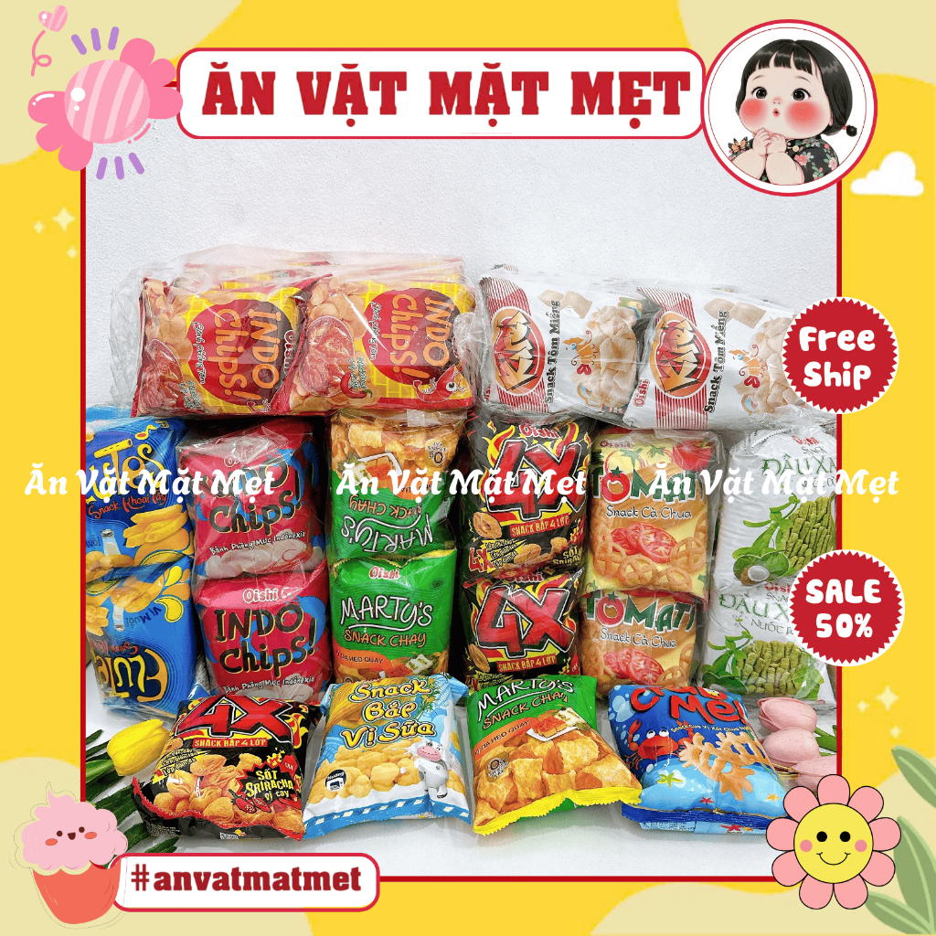 [BỊCH 10 GÓI 12G] Bim Bim Oishi chính hãng nhiều vị lựa chọn, đồ ăn vặt