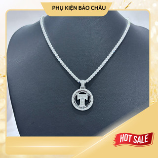 Dây chuyền tennis đính đá và mặt dây chữ T, dây chuyền nam nữ, dây mặt chữ cái, vòng cổ nam