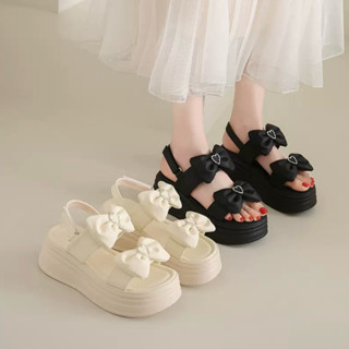 DÉP QUAI HẬU Nữ mới nơ Bản to 2 màu Đen kem kèm Video