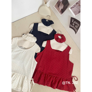 Áo chấm bi sát nách dáng babydoll siêu xinh