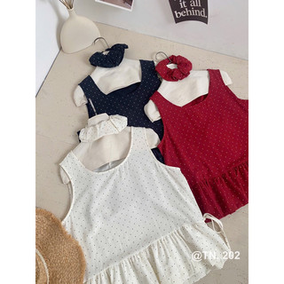 Áo chấm bi sát nách dáng babydoll siêu xinh