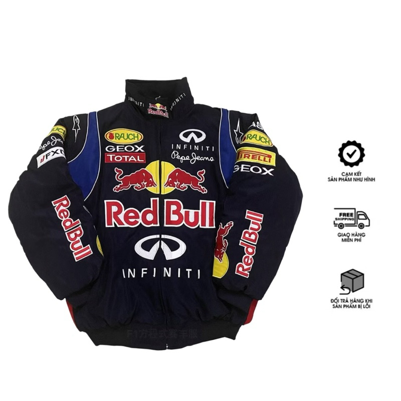 Áo Khoác Dù in RedBull Biker lót trong đen, Phượt Racing