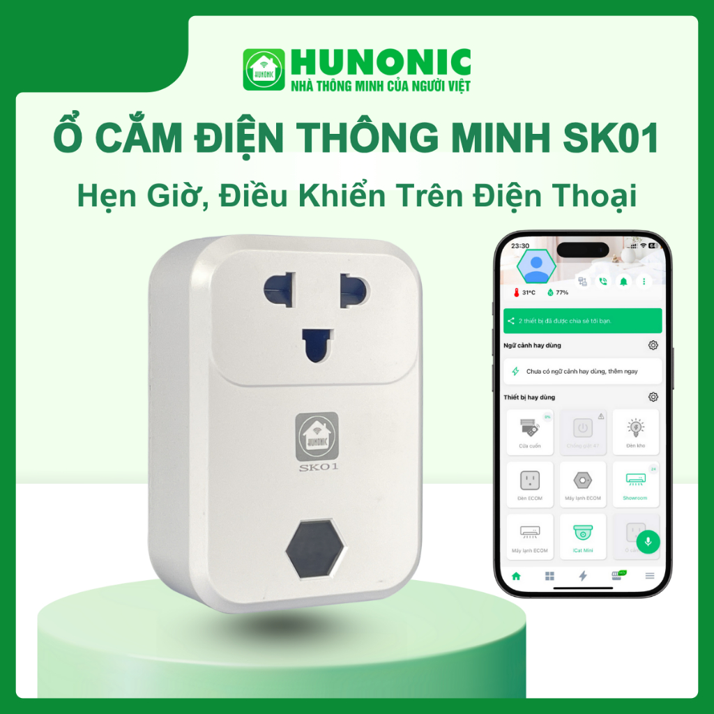 Ổ Cắm Wifi Thông Minh Hunonic SK01, SK02 Hẹn Giờ Từ Xa, Điều Khiển Giọng Nói…
