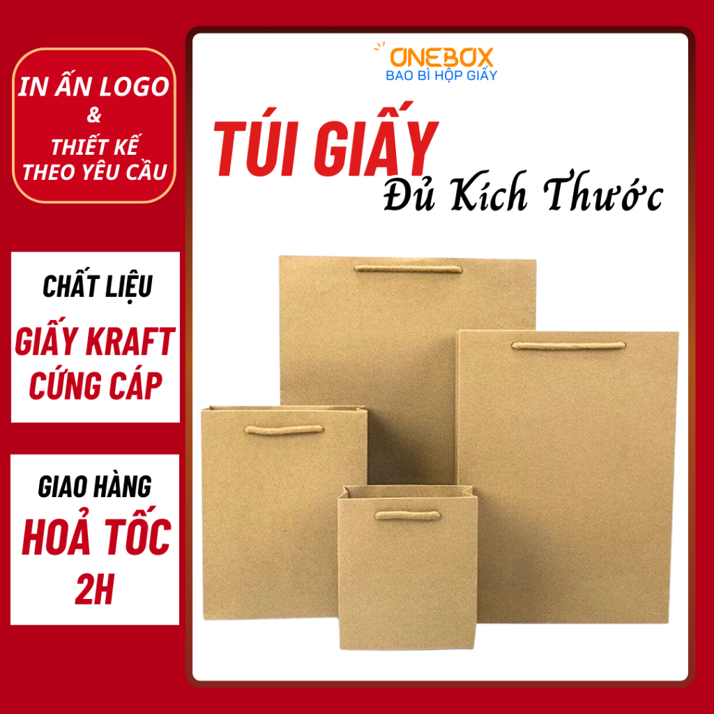 Combo 10 Túi Giấy Đựng Quà KRAFT TRƠN Loại Dày Đủ Kích Thước, Túi Xi Măng Trơn Có Quai Xách Dùng Đựng Quà Tặng