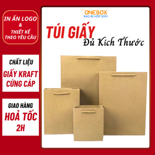 Combo 10 Túi Giấy Đựng Quà KRAFT TRƠN Loại Dày Đủ Kích Thước, Túi Xi Măng Trơn Có Quai Xách Dùng Đựng Quà Tặng