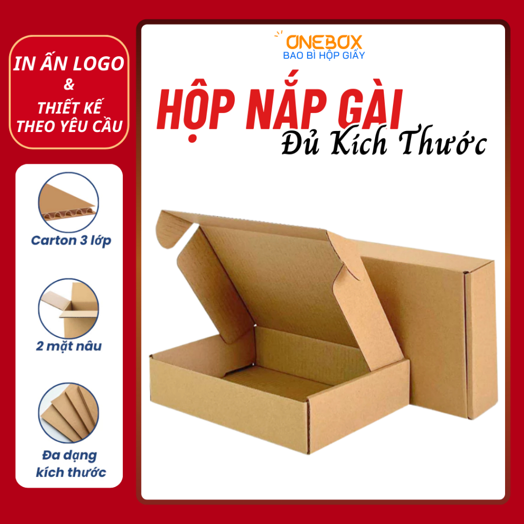 Combo 10 Hộp CARTON Nắp Gài Sẵn Đủ Size, Giấy KRAFT Nâu Sóng E 3 Lớp Cứng Cáp Đóng Hàng, Hộp Giấy Gói Hàng