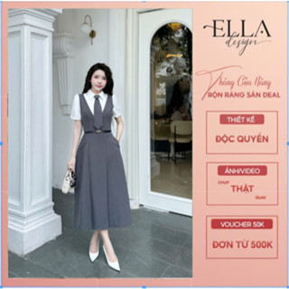 Váy Đầm Thiết Kế Ella Desgin dành cho nữ kiểu dáng midi phối cà vạt phù hợp mặc đi làm , đi chơi A34