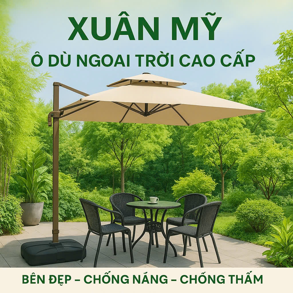 Ô Lệch Tâm Vuông 3m Mái Chéo Cao Cấp Ngoài Trời | Model LT-V300N | Khung Nhôm – Xoay 360° – Dù Che N