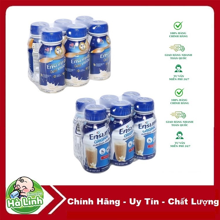 Lốc 6 chai sữa bột pha sẵn Ensure Gold Vigor vani 237ml