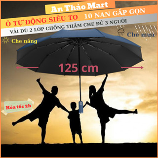 Ô che mưa tự động siêu to đường kính 125cm, dù gấp gọn 10 nan tán rộng che được 3-4 người