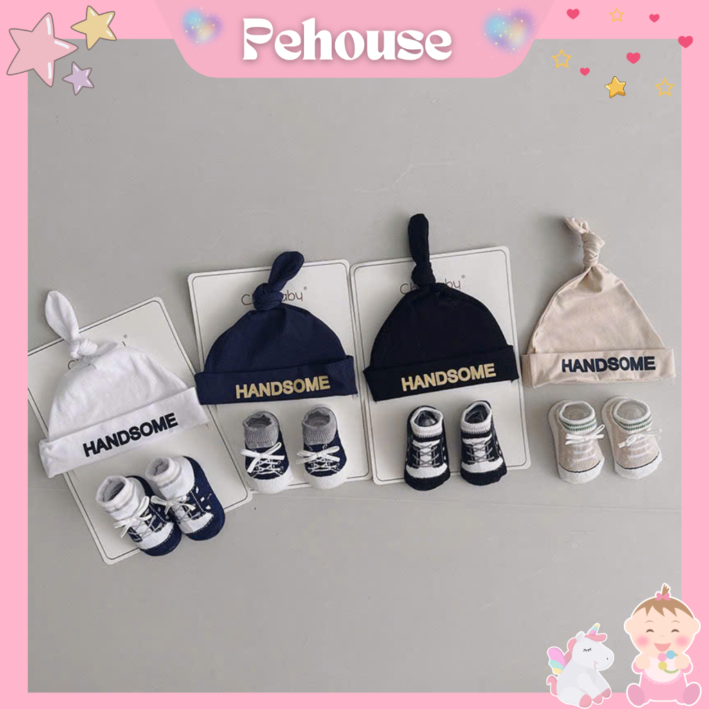 (Có video quay sp) Set mũ củ tỏi kèm tất cotton Chicbaby cho bé trai, mũ kèm tất dễ thương (0-3 tháng)
