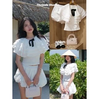 MiiuSet🧸Áo điệu choàng tiểu thư kèm chân váy bí xinh iu ẢNH ĐỘC QUYỀN summer SS25 by Thejade Studio❤️