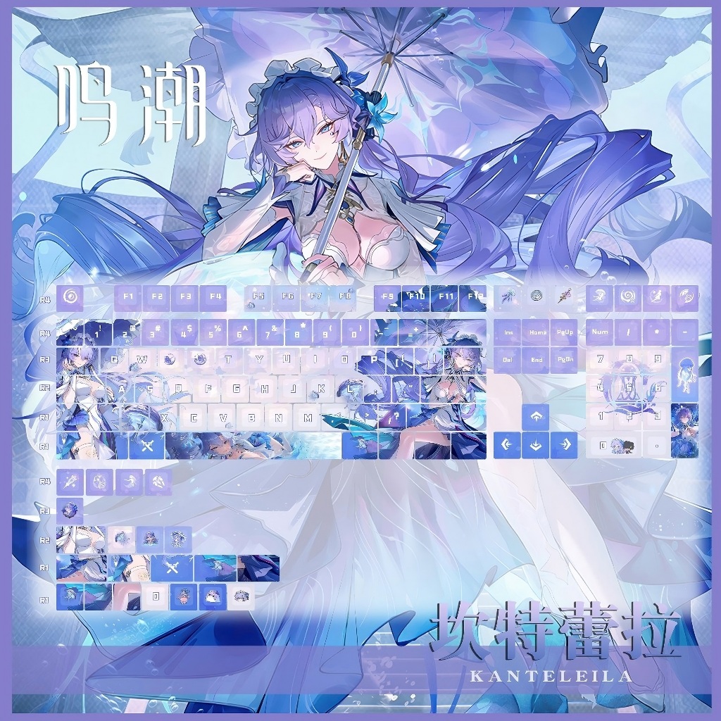 Keycap Wuthering Waves Cantarella thick PBT xuyên led in dyesub 5 mặt 129 phím anime layout keycaps genshin impact