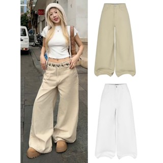  Quần jeans  bò demin unisex nam nữ ống rộng 37cm tôn dáng cạp cao  WIDE LE tôn dáng CALINA 